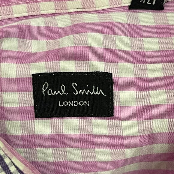 Paul Smith Men's Purple White Checkered Button Down Long Sleeve Shirt 17 1/2 - Picture 4 of 9